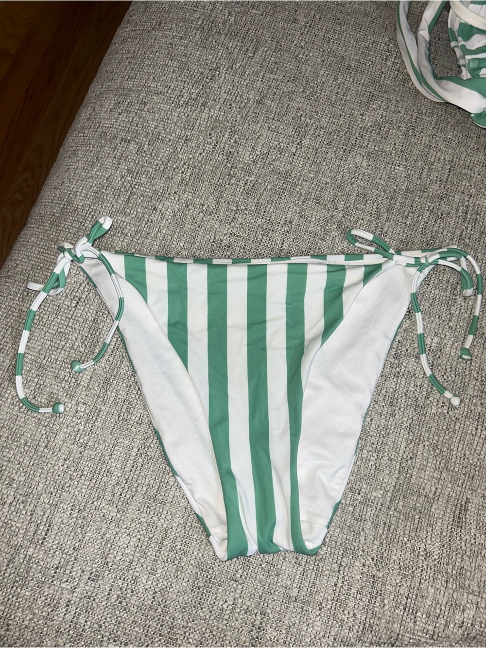 Victoria's Secret White Bikini Bottom with Green Stripe Detail